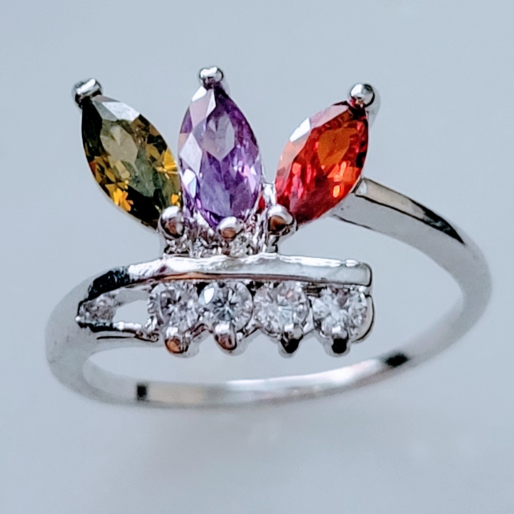 Passion Flower Color Gemstone Midi Ring Size 5